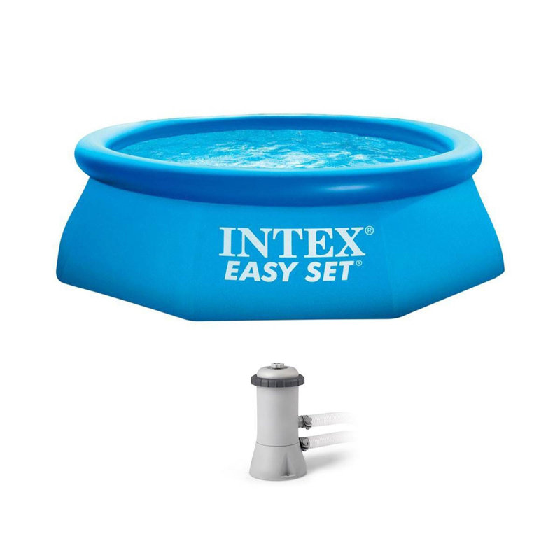 Plastic Round Inflatable Pool 30'' H x 96'' W x 96'' L , with Pump Included