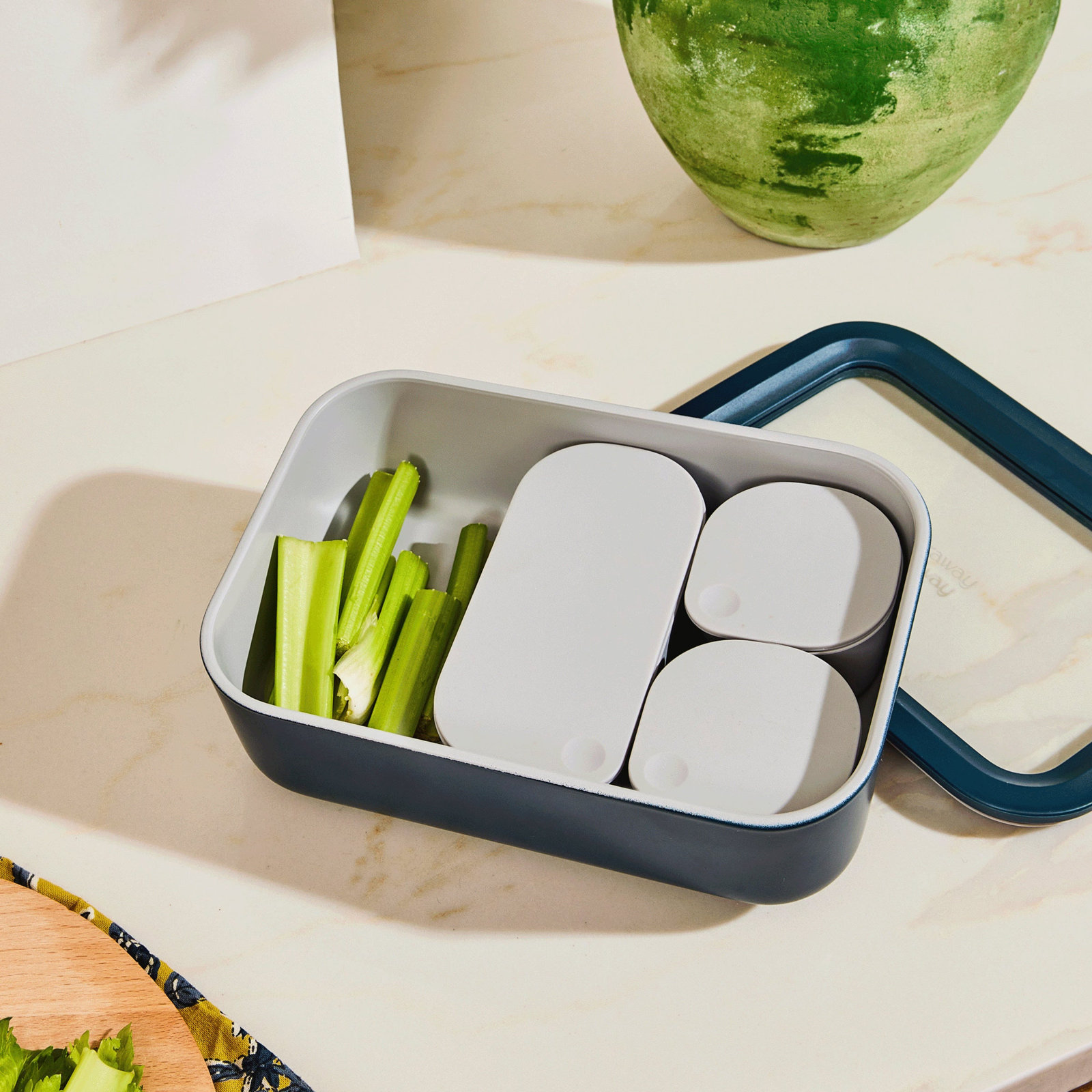 Caraway 6.6-Cup Glass Food Storage Container, Navy