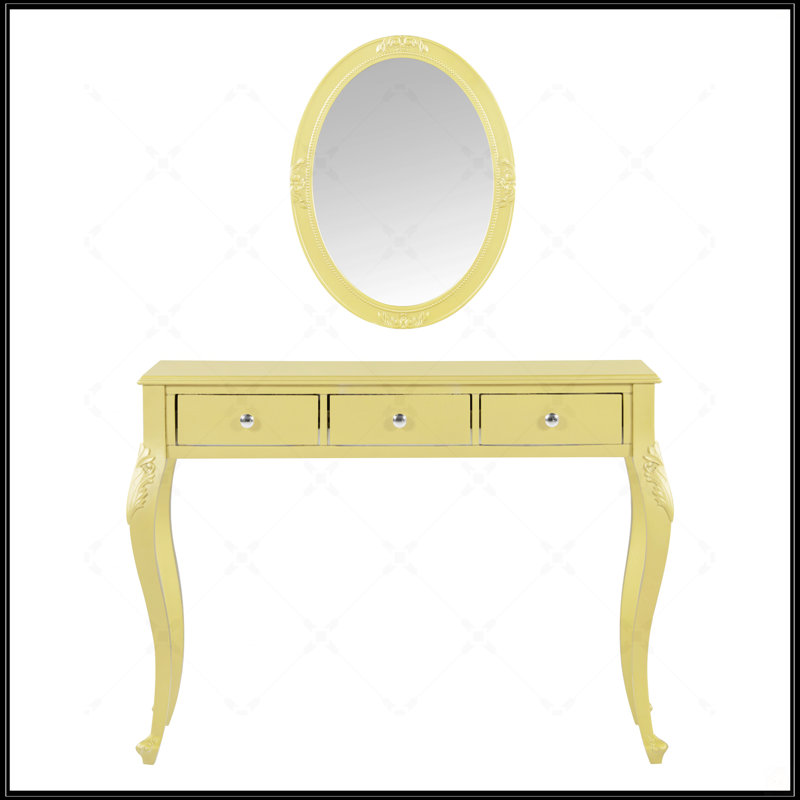 Meuble-lavabo de luxe avec miroir ovale, coiffeuse à 3 tiroirs pour le rangement des bijoux, console élégante pour la décoration intérieure, or