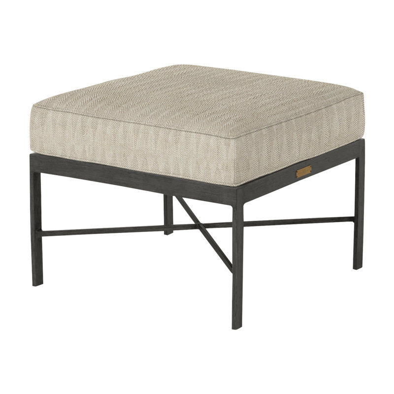 Monaco Outdoor Ottoman With Cushion, Herringbone Sand, Slate Gray, No Welt