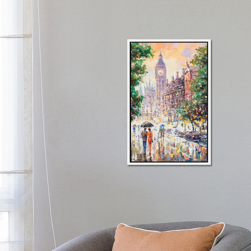 London by Andrej Ostapchuk - Painting on Canvas, White Framed, 66.04cm H x 45.72cm W x 3.81cm D