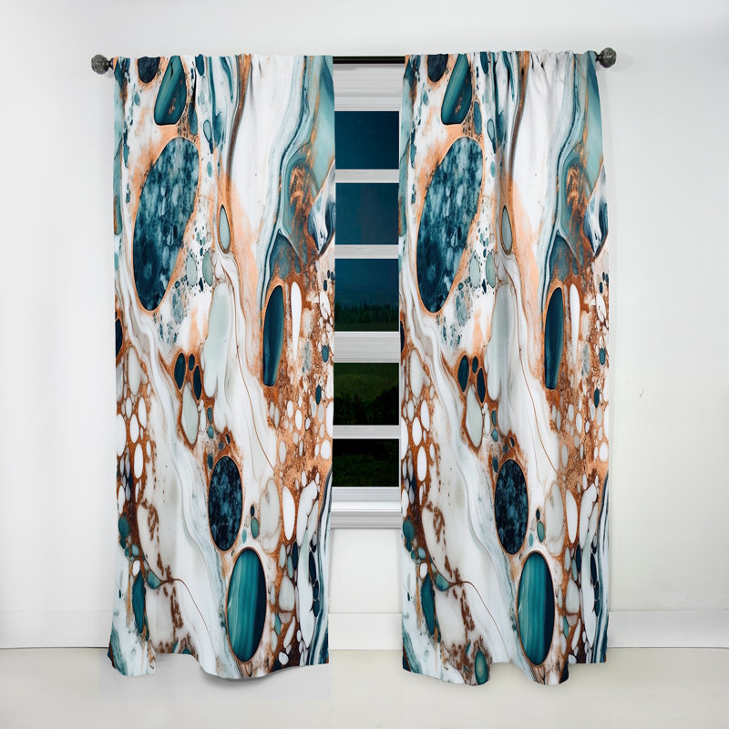 Eliam - Blue Gold Half Circle Marble Abstract III - Modern Velvet Curtain - Room Darkening - 1 panel, 52" W x 90" L
