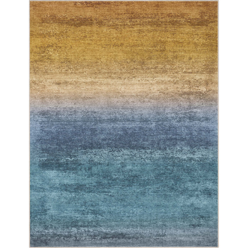 Tapis bleu doré à motif dégradé bohémien Nuzzo Sunset, Rectangle 9 pi 10 po x 13 pi