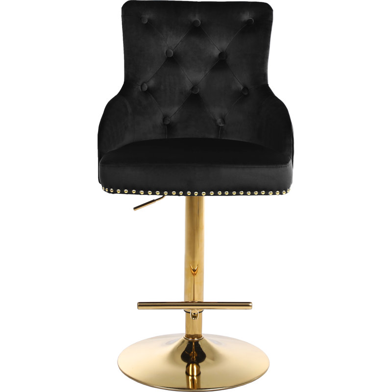 Bocana Swivel Upholstered Adjustable Height Counter Stool with Metal Frame, Living Black Velvet, Gold