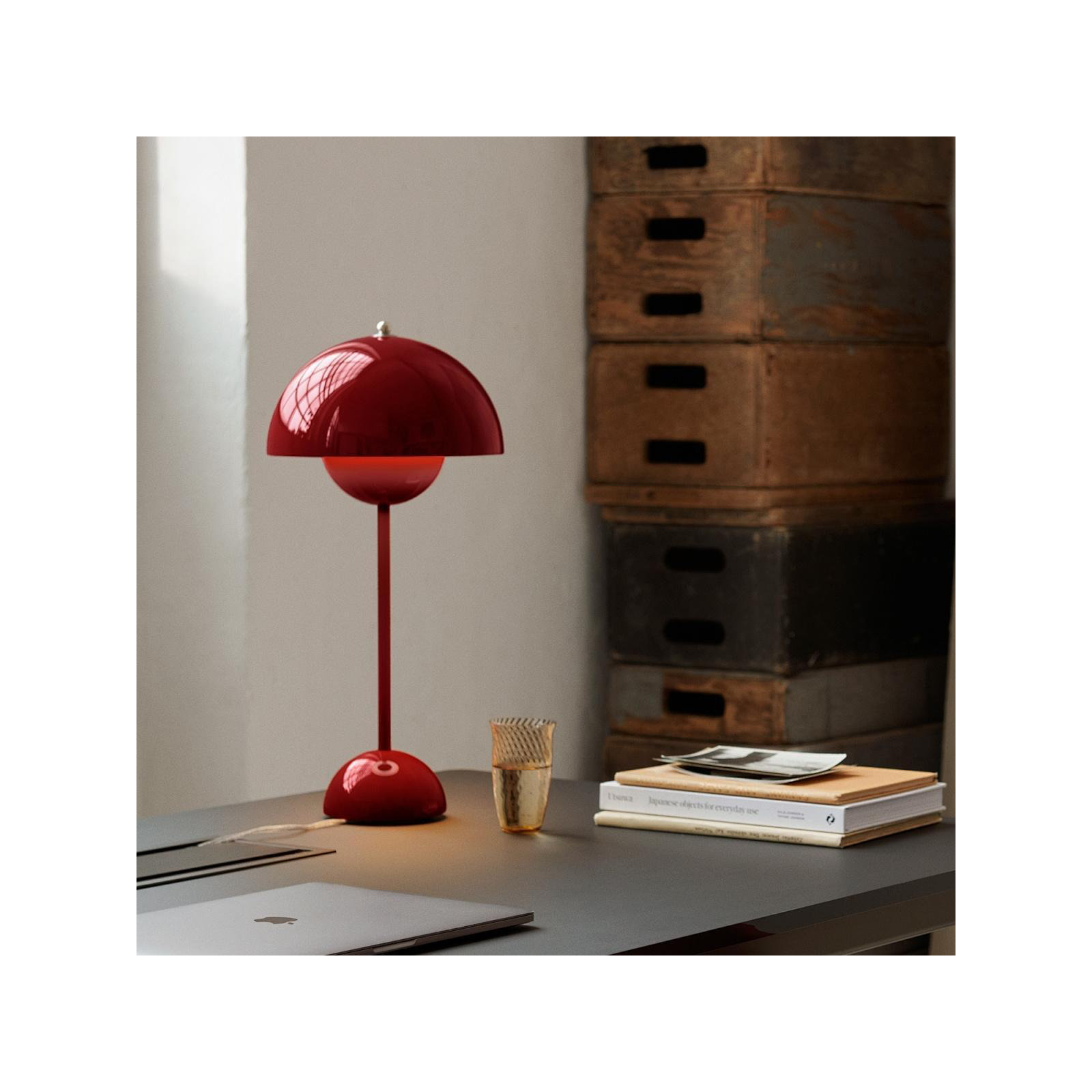 Brunilde Adjustable Metal Table Lamp, Red, Red