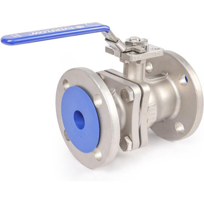 1-1/4 Inch Stainless Steel Flanged Ball Valve 2 Piece Body Heavy Duty Valve with Blue Locking Handle, 1000 WOG