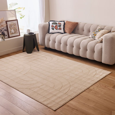 Aura Collection Living Room Rugs Curved Design in Beige