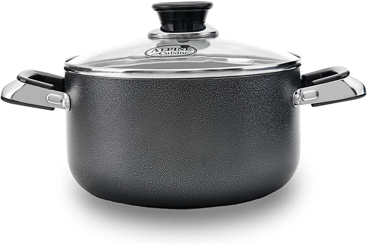 Alpine Cuisine 3-Quart Aluminum Non-Stick Dutch Oven with Glass Lid, Gray