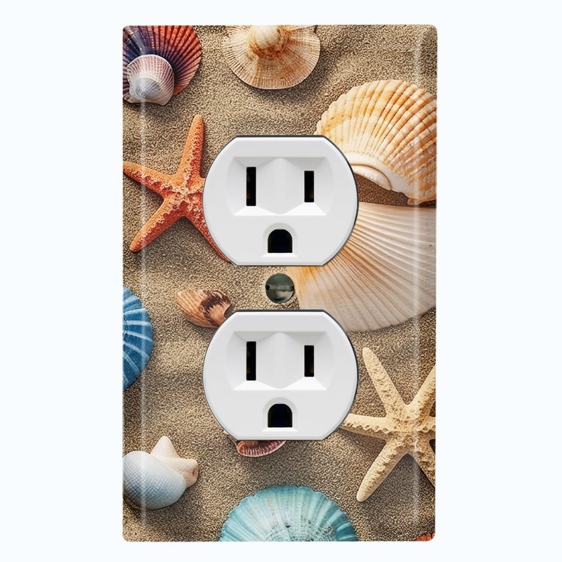 Metal Light Switch Plate Outlet Cover (Ocean Sea Shell Star Fish Beach - Single Duplex)