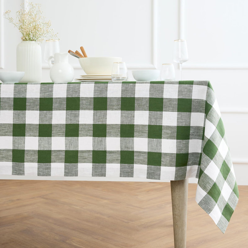 Fete - 100% Pure Linen Table Throw, Black/White, Checkered