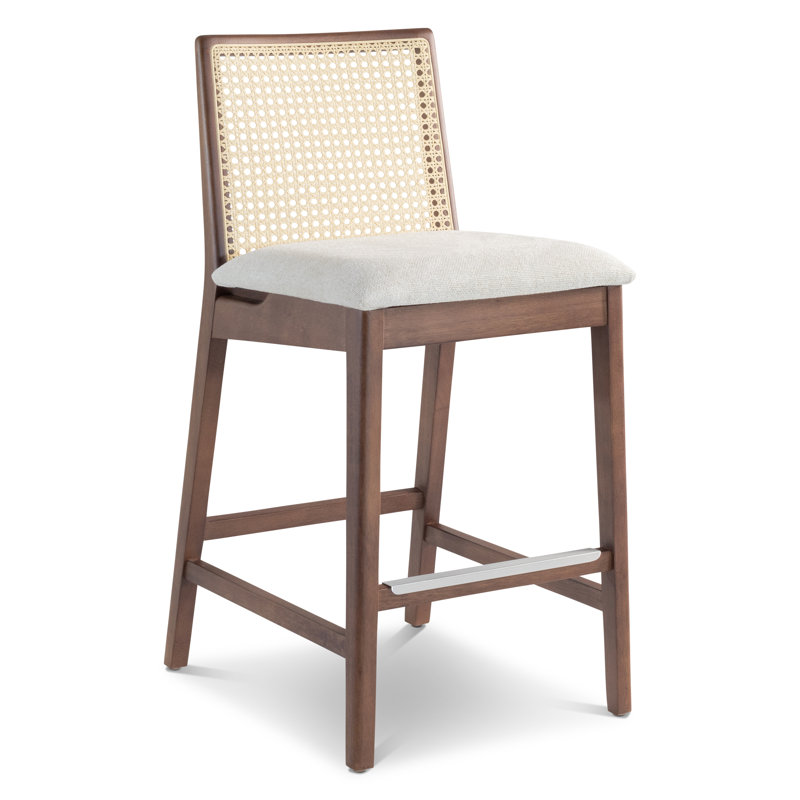 Modern Brazilian Nardia Cane Bar Stool, Light Gray/Nogal/Natural, Counter Stool (25.5" Seat Height)