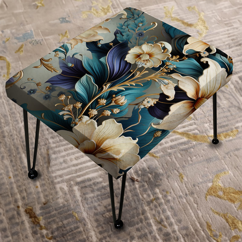 Blanc et doré, fleurs élégantes, repose-pieds rectangulaire floral
