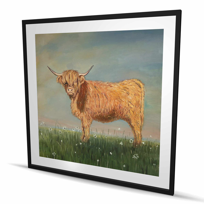 «Daisy the Highland Cow - Botanical Green», reproduction d'art encadrée, H 48 po x l 48 po