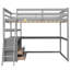 Lit mezzanine double avec bureau et tablettes, gris élégant - Bois de pin fabriqué pour une chambre à coucher sophistiquée-1134655933-1134655931
