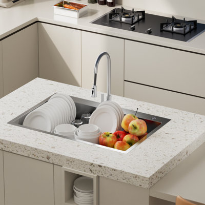 Frogink 33 Inch Topmount Handmade 18 Gauge Single Bowl Stainless Steel Kitchen Sink with Accessories,33"L x 22"W x 10"D