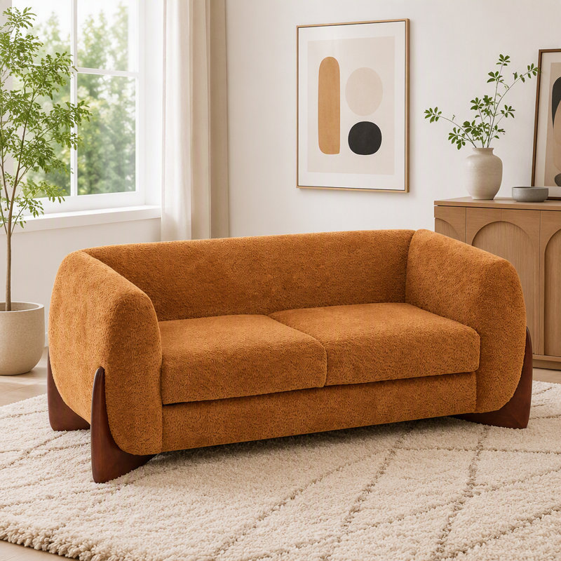 Causeuse Boucle avec texture de sherpa, Tissu caramel