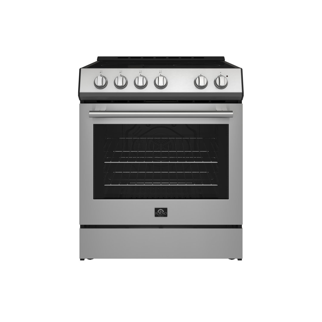 Leonardo Espresso 30-inch Slide-In Electric Range in Stainless-Steel, Black or White, 4 Elements, 7,100 Watts, 5.0 cu.ft. Oven with Convection Fan Forno 