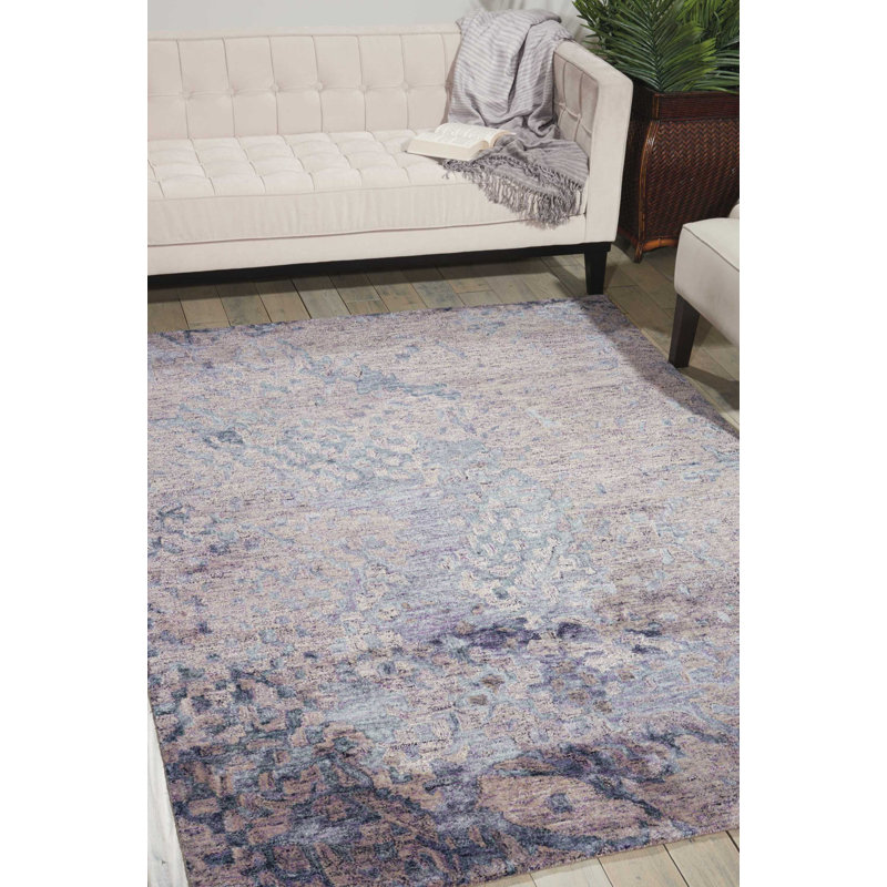 Tapis bleu fait à la main Ardis, Rectangle 3 pi 9 po x 5 pi 9 po