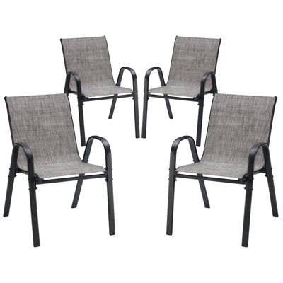 Ensemble de 4 chaises de salle à manger empilables pour l'extérieur avec structure en métal thermolaqué, fauteuil d'extérieur idéal pour la cour, le balcon et la piscine | 27,6 po x 22,0 po x 33,0 po | Métal | 1 pièce | Gris | Sièges confortables