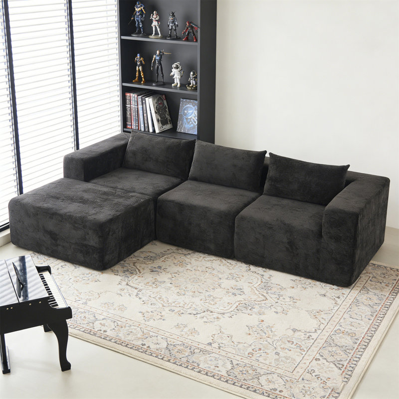 107" Compressed Sectional Sofas, Black