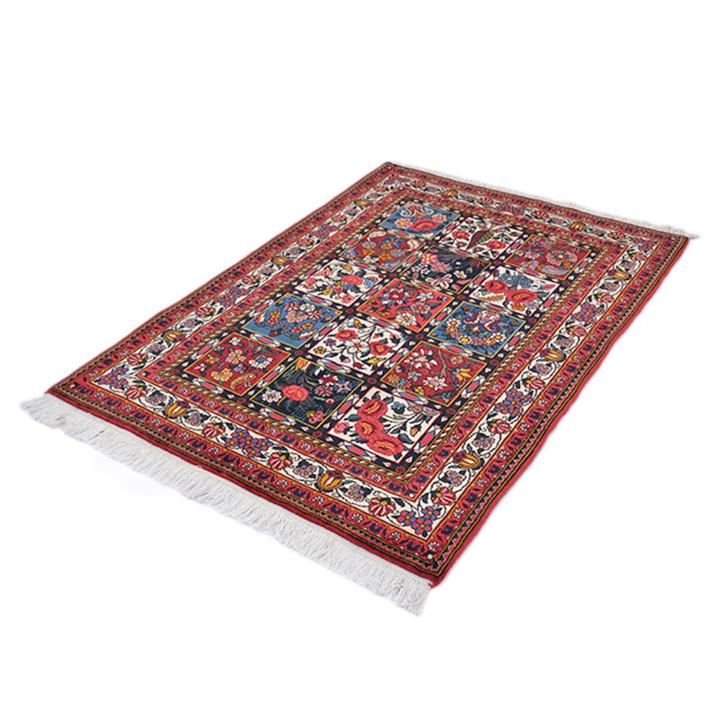 Tapis rouge en laine noué à la main de conception unique 4 pi 9 po x 3 pi 6 po Sade