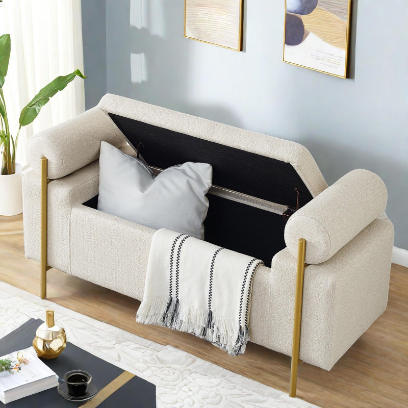 Banc de rangement en tissu Reyanne, Beige