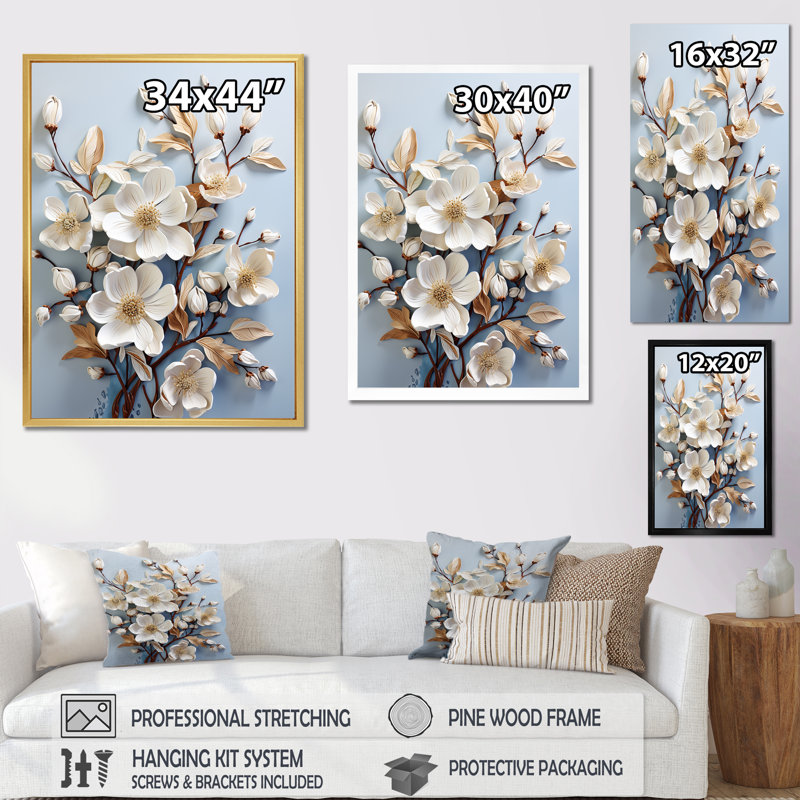 Cornouiller blanc qui fleurit tranquillité III - impression, Cadre simple blanc, H 32 po x l 24 po x P 1 po