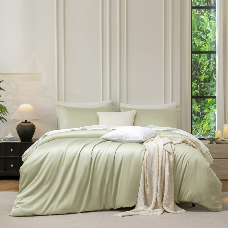 Ensemble de housse de couette MooMee, Housse de couette grand et 2 taies d'oreiller stan, Vert menthe