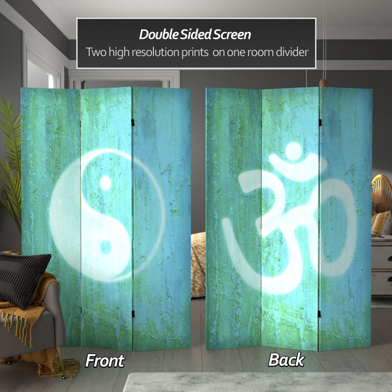 70.88" x 47.25" Zen Double Sided 3 Panel Room Divider, Yin Yang