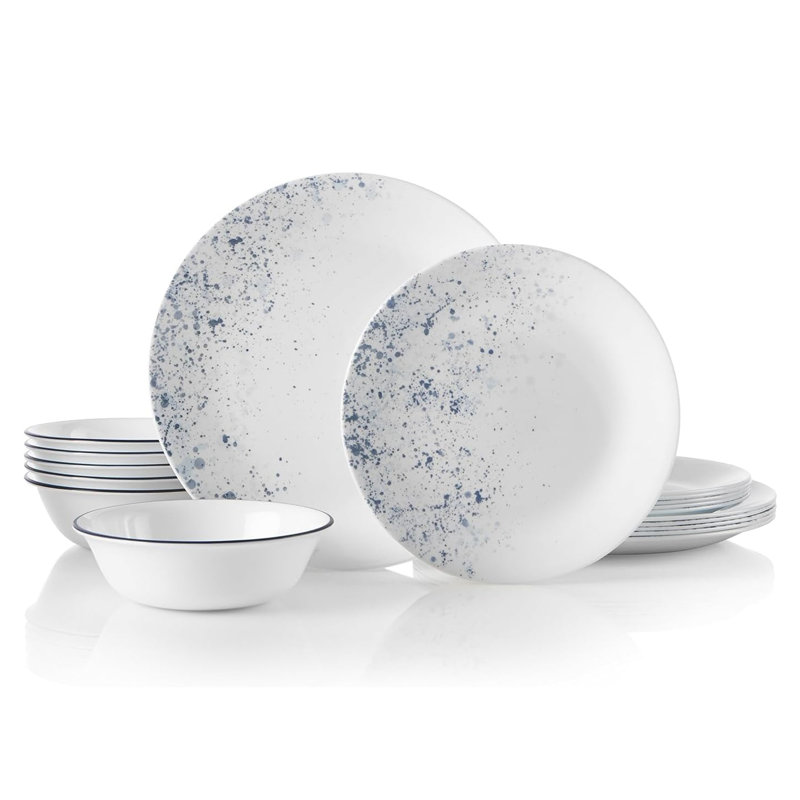 Indigo Speckle Glossy Glass 18-Piece Dinnerware Set