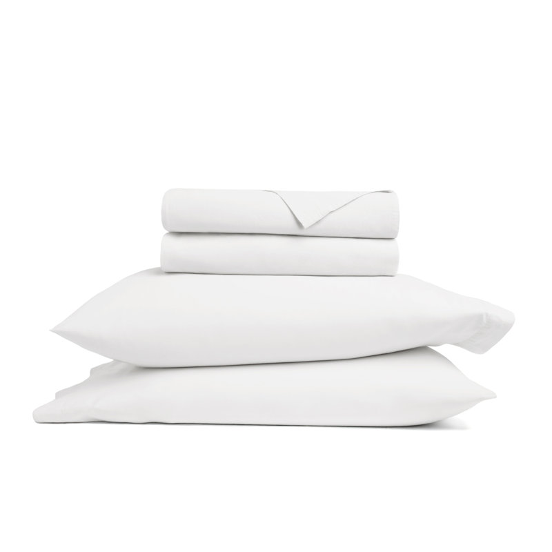 100% Cotton Percale Brushed & Washed 4 Piece Sheet Set, Full Sheet Set with 2 Pillowcases, White
