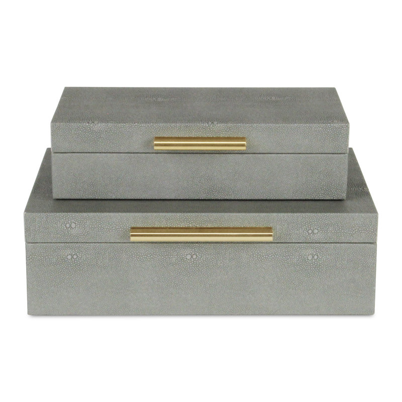 RebekaSet de 2 boîtes de rangement rectangulaires emboîtables, finition embossée moderne - faux chagrin gris, gris