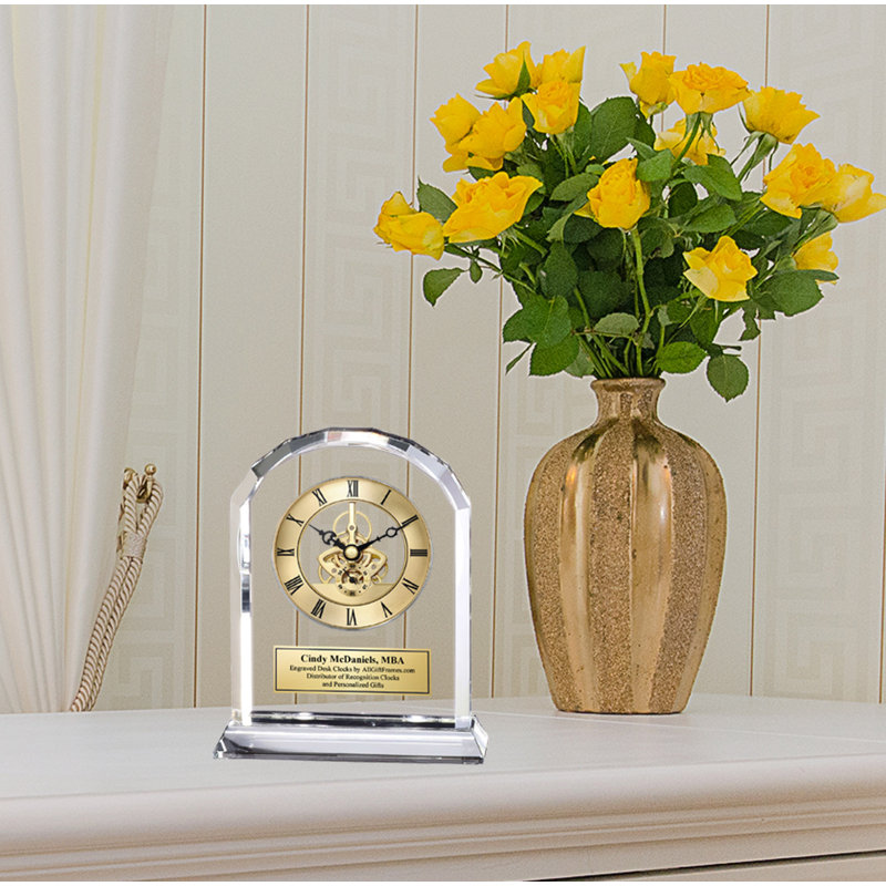 Analog Cherry Solid Wood Quartz Movement / Crystal Tabletop Clock in Gold, Yes
