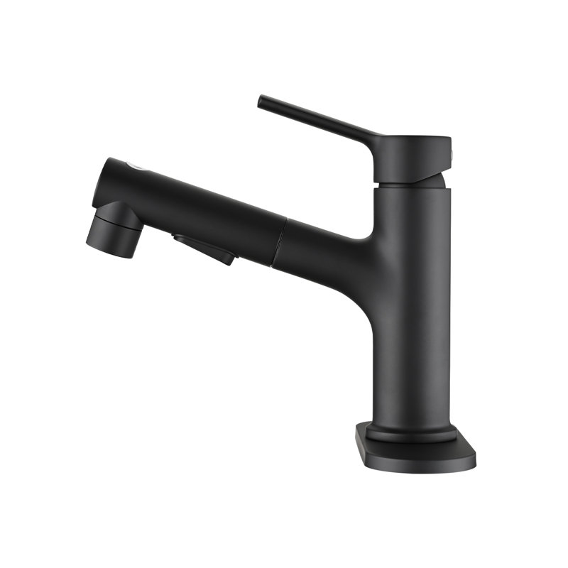 Bathroom Sink Faucet With Pull Out , Modern Design, Single Handle, 3 Function Spray Settings, Pop-Up Drain Stopper & Deck Plate, Stainless Steel Body Handle Options,