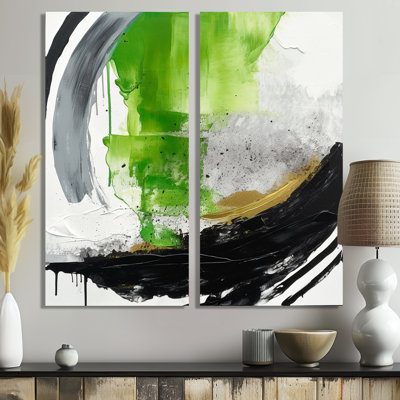 «Green and Black Geometric Enchantment I», art mural encadré en marbre abstrait