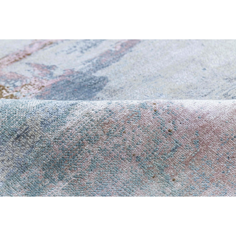 Hand Knotted Abstract Area Rug in Gray/Pink/Brown, Rectangle 9' x 12'