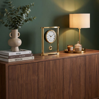Acctim Welwyn Pendulum Mantel Clock Quartz Polished Metal & Glass Luminous Hands Floating Effect Gold