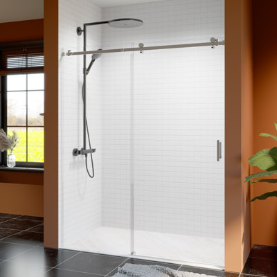 56-60" W x 74" H Frameless Single Sliding Shower Door, 5/16" Tempered Glass, Chrome