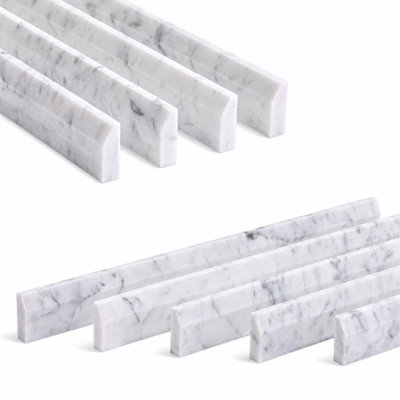Diflart 3/8" x 12" Bianco Alba White Marble Pencil Liner Tile Trim Polished (Set of 10)