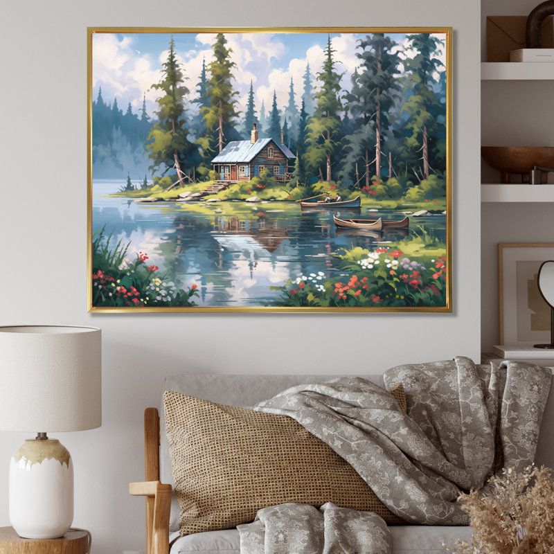 Rustic Refuge Lakehouse I sur impression sur toile, H 30 po x l 40 po x P 1,5 po, Cadre flottant doré