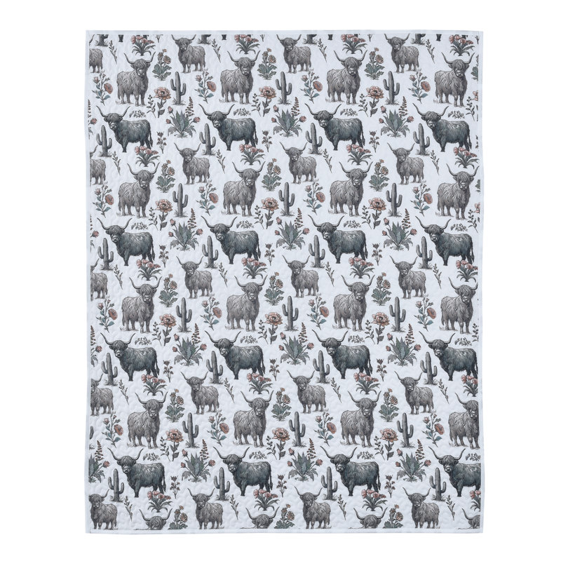 Highlands Garden Quilt Throw Blanket Rustic Highland Cow Design