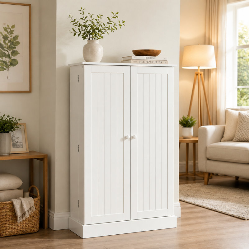Armoire de cuisine autoportante de 40,87 pouces de hauteur, blanc pur, avec portes doubles et tablettes réglables; armoire de rangement moderne et minimaliste indépendante.