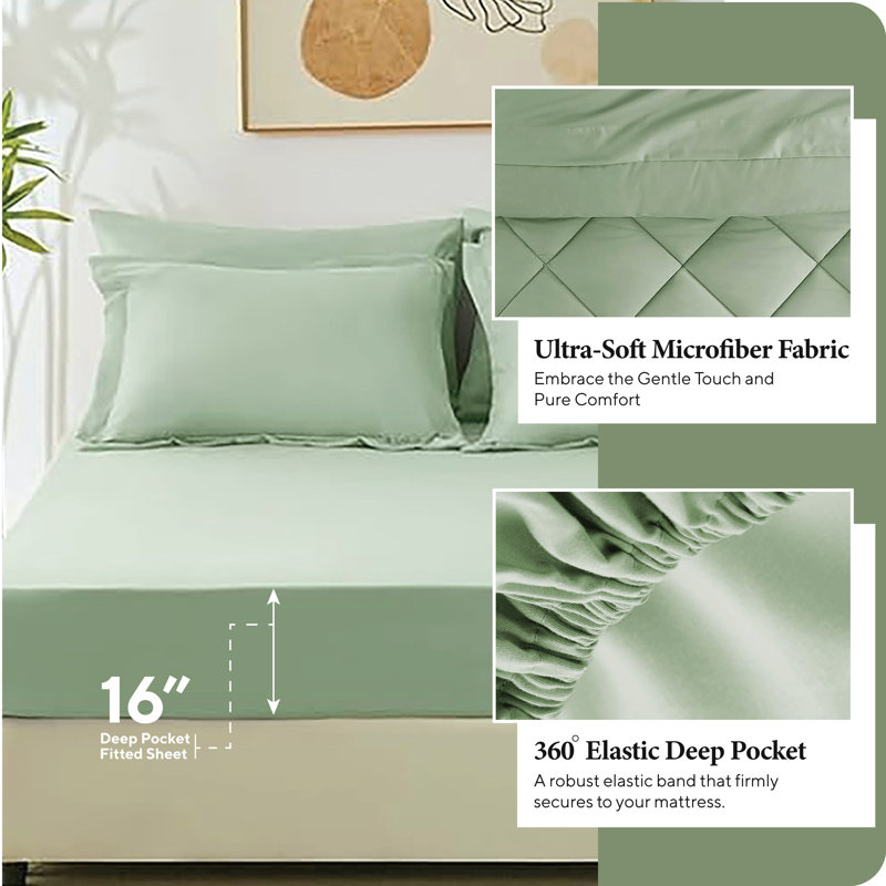 7-Piece Comforter Set, Microfiber, All Season Bed in a Bag – Sage, King, King Comforter + 6 Additional Pieces, Sage Green