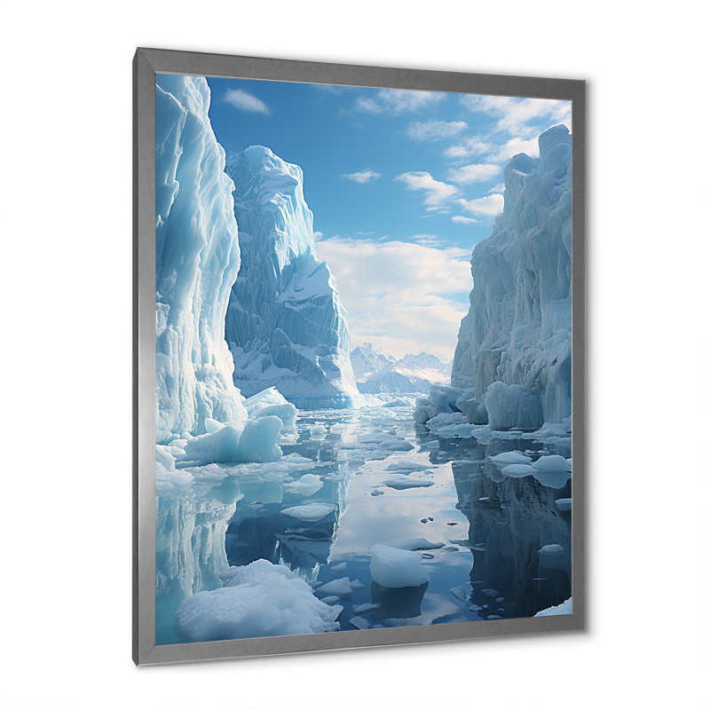 Glacier Icy Serenity Sunset II - Paysage et nature, art mural dans le salon, H 20 po x l 12 po x P 1 po, Cadre photo argenté