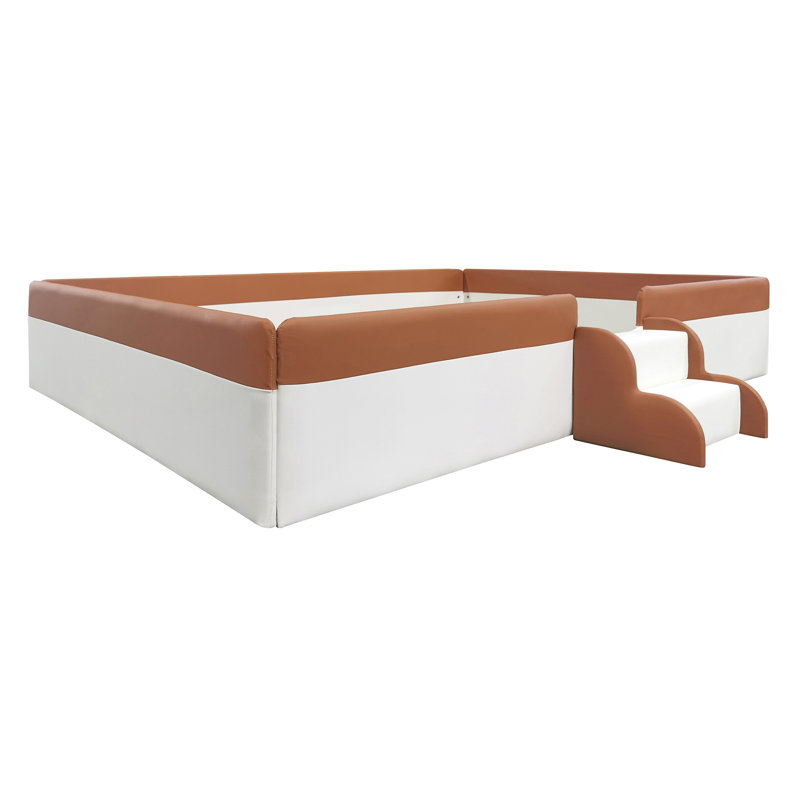 Lit pour enfant rembourré avec escalier, Brun / blanc, Plein