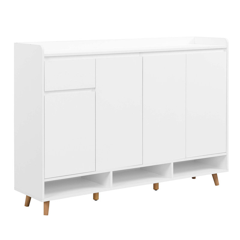 Sleek And Contemporary Shoe Cabinet With Adjustable Shelves, Minimalist Home Organizer With Solid Wood Legs, Storage Sideboard For Entryway, Living Room