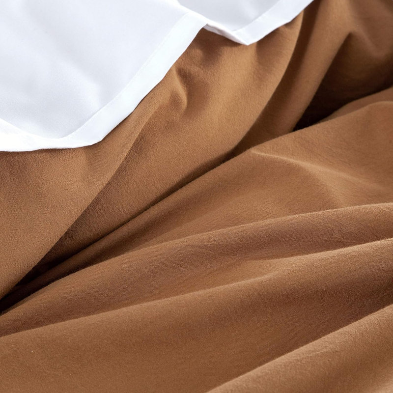 Stonewashed Cotton Solid Color Duvet Cover Set, California King Duvet Cover + 2 King Shams, Orange