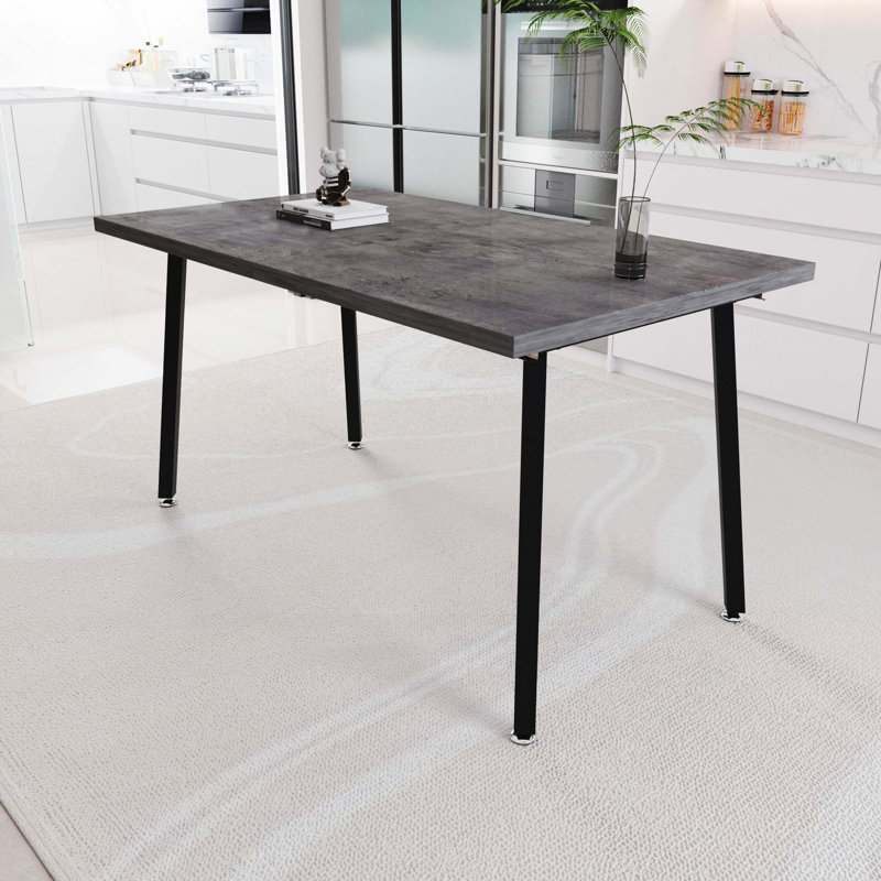 55.12-70.87 Inch Adjustable Extendable Dining Table, Medieval Industrial Style Gray Rectangular MDF Table With Black Metal Legs For Home Kitchen