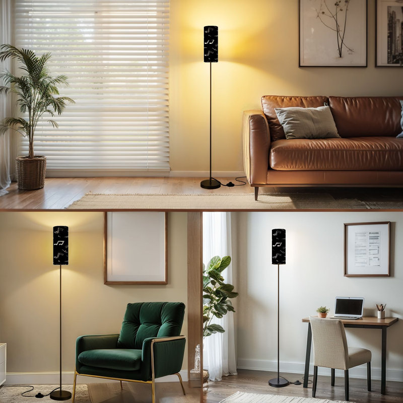  68.5" Standing Floor Lamp Music notes seamless black music notes Musical for textile web music Dimmable Metal Pole Lamp with Linen Lampshade LED Bulb Included