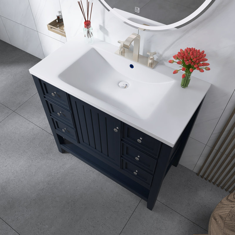 36''Freestanding Bathroom Vanity With Ceramic Sink, Black